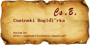 Csetneki Boglárka névjegykártya